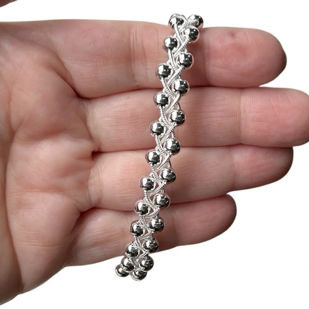 New Sterling Beaded Bracelet, Stamped